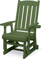 VINGLI Outdoor Glider Chair Wood Patio Glider with Cup Holder, Porch Glider with Smooth Rocking Mechanism, Heavy Duty 600 LBS, Dark Green