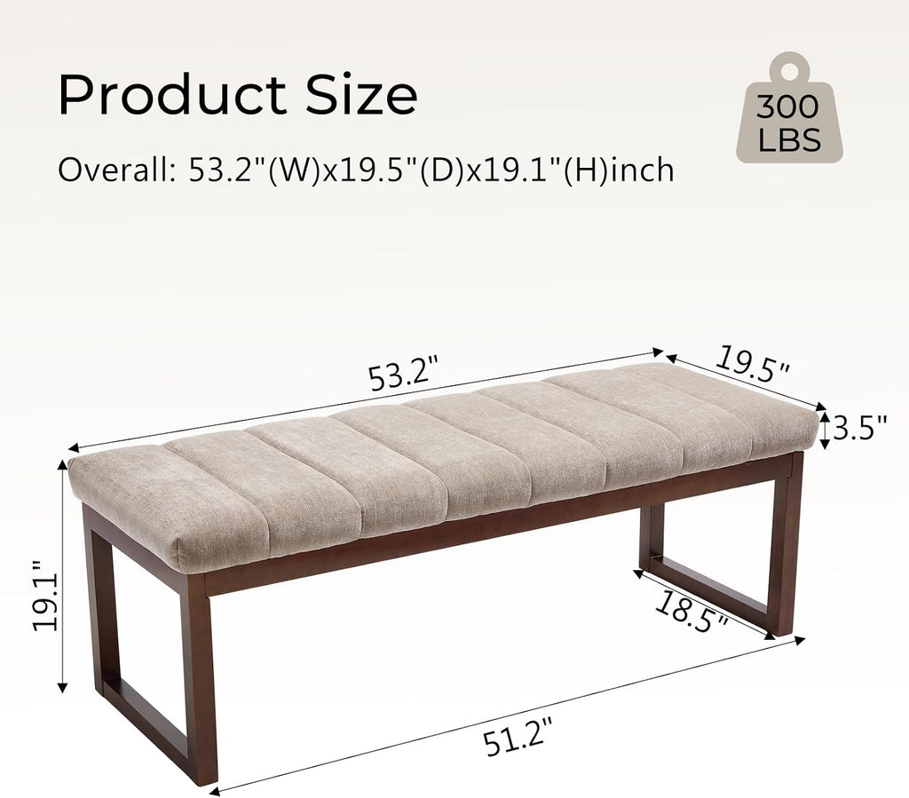 Bedroom Bench for End of Bed, 53.2" Modern Upholstered Chenille Fabric Entryway Bench & Window Bench, Footrest Stool Bench with Solid Wood Frame for Bedroom Living Room, Camel