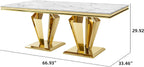 66.9" Dining Table for 4-6,Elegant Kitchen Table with Faux Marble Top Dining Room Furniture with Gold Base MDF Imitaion Marble Grain Top for Kitchen Dining Room/Meeting Room