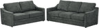 2 Pieces Chenille Sofa Set w/Soft Back Cushion, Grey | Modern 2 Seat & 3 Seats Couch Set w/Deep Seat Space, Upholstered Love Seat & Sofa w/High Density Foam for Living Room