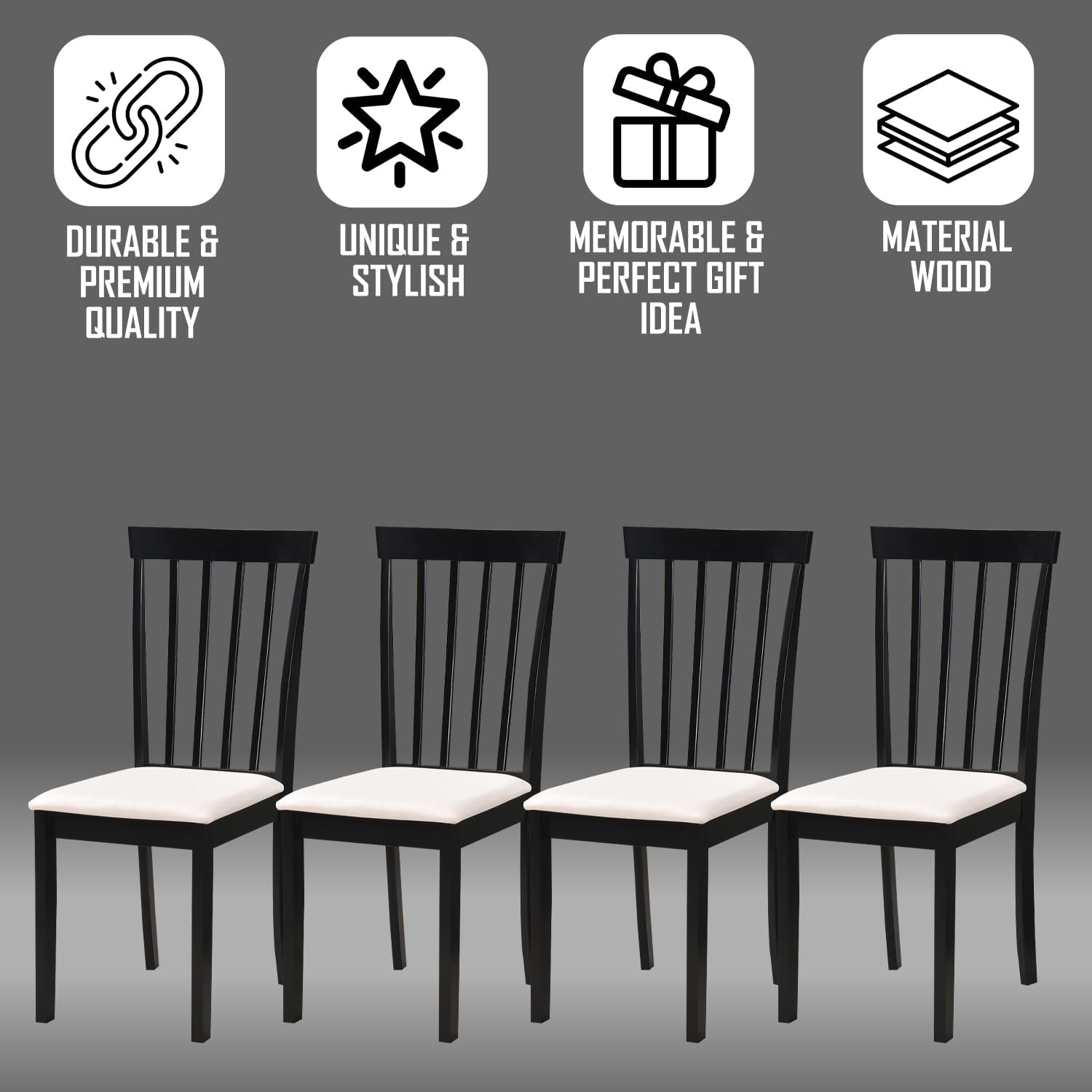 Kings Brand Furniture - Set of 4 Wood Dining Chairs - Upholstered Modern Dining Room Kitchen Armless Side Chair, Black