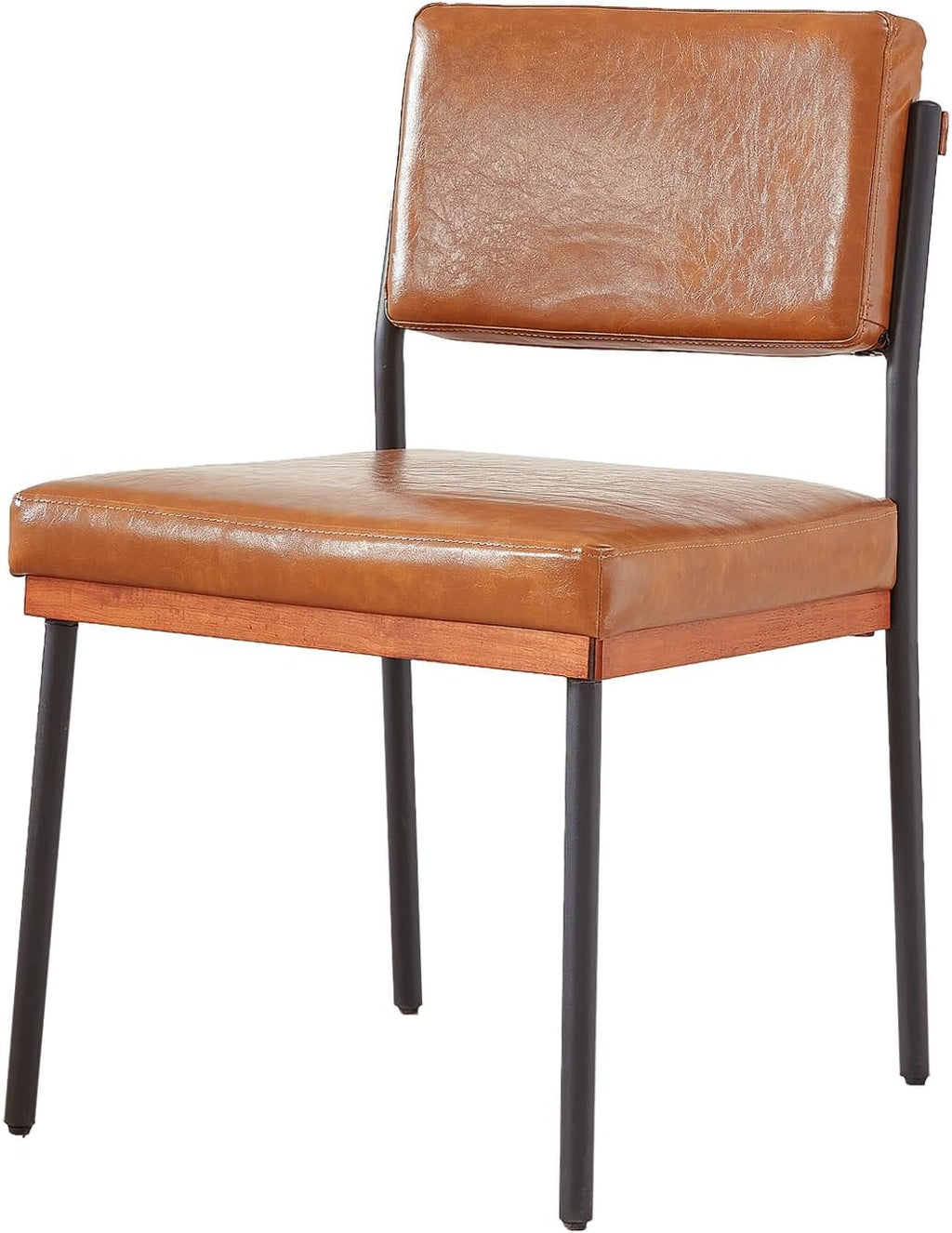 Modern Dining Chairs Set of 2, Kitchen Chairs with Thick Cushions and Adjustable Foot Pads, Upholstered Faux Leather Dining Room Chairs with Sturdy Metal Legs,Brown