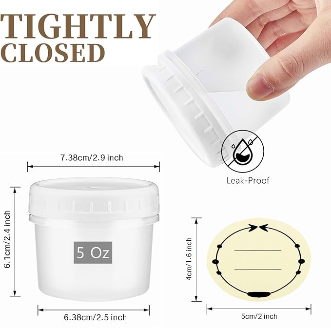 TUZAZO 5 Oz Food Storage Containers with Screw Lids, 12-Count BPA Free Small Snack Plastic Freezer Container for Sauce, Jam and Puree, Reusable Plastic Ice Cream Containers
