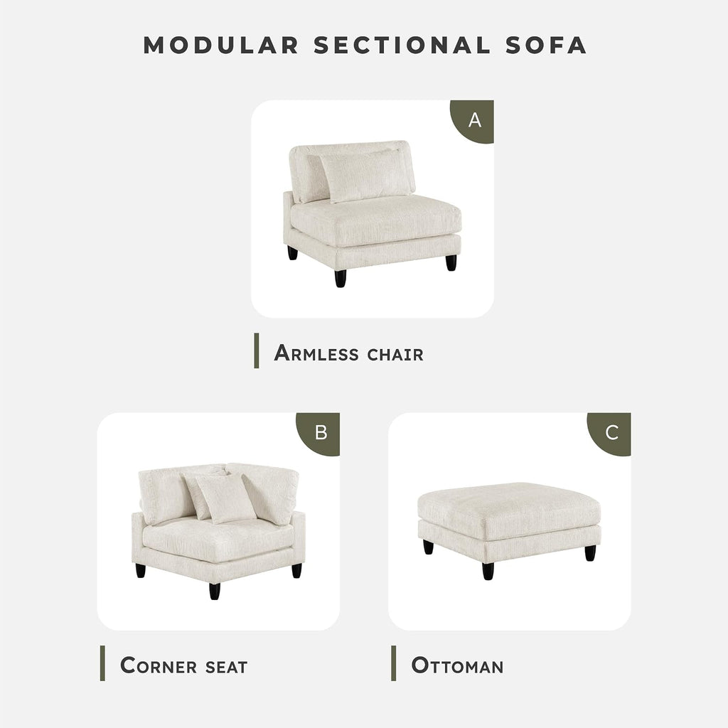 Lexicon Modern Ottoman, Foot Stools, Living Room Foot Rest, Module for Sectional Sofa, 40" Microfiber Upholstery Square Ottoman for Living Room/Bedroom, Assembled, Beige