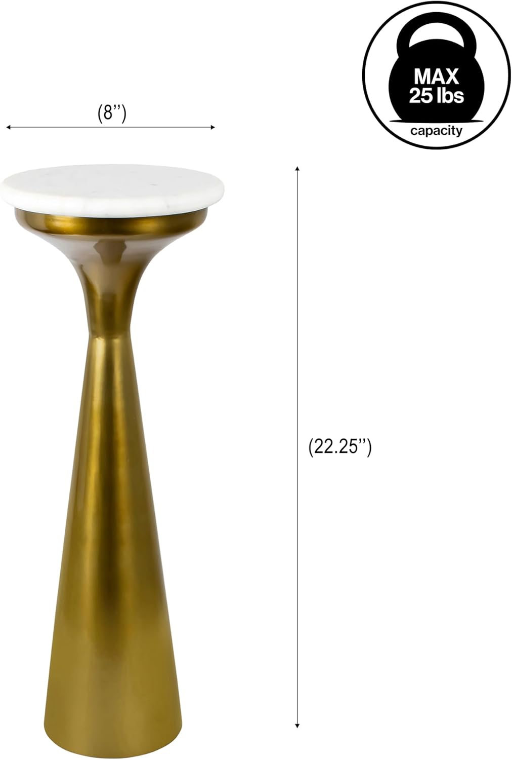 Eyely DNE1009A Alton 22.25" Mid-Century Glam Retro Metal Drink Table with Marble Top, Side Table for Bedroom, Living Room, White/Gold
