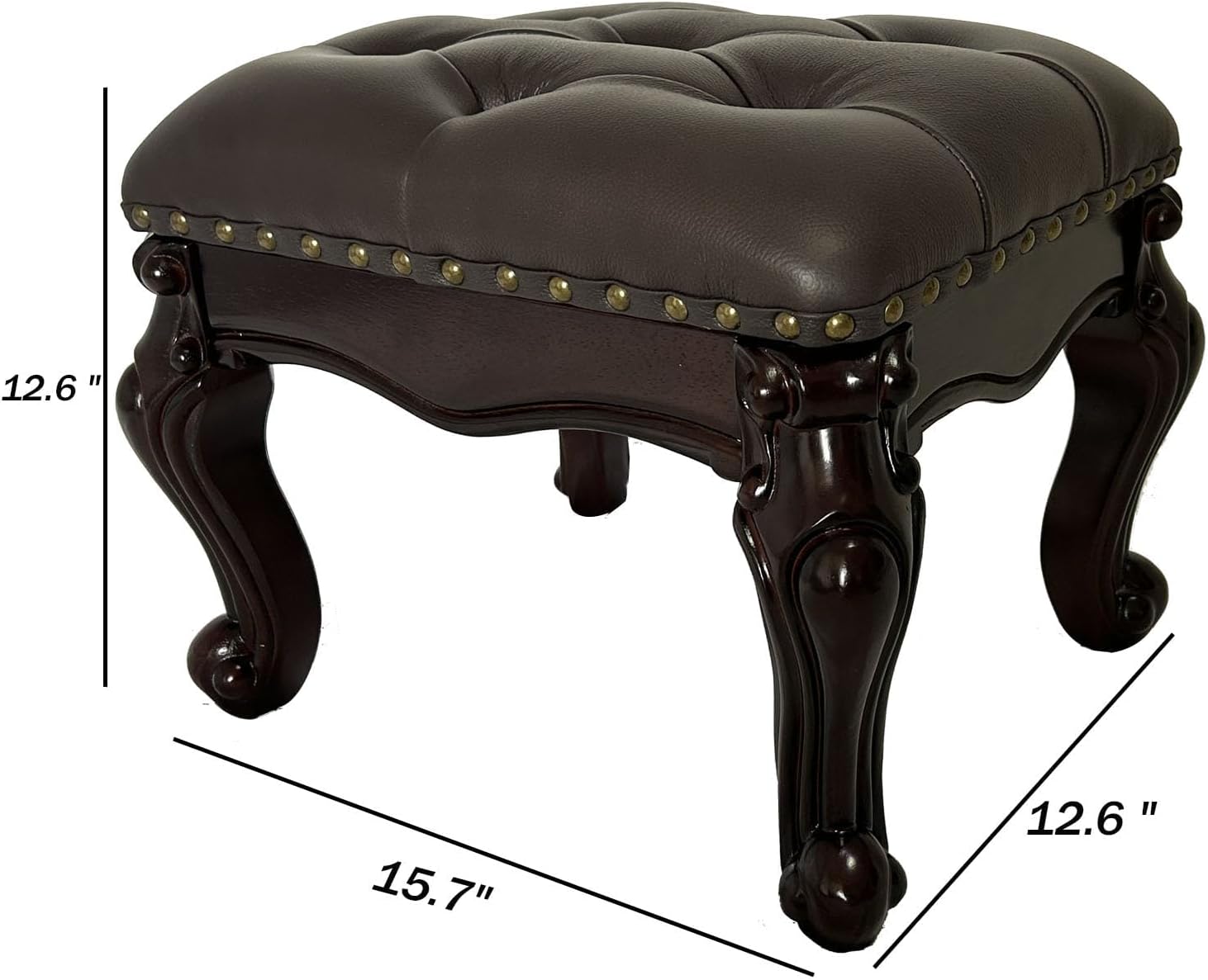 Leather Foot Stool,Vintage Footstools,Wooden Footrest,Upholstered Foot Rest for Living Room,Sofa,Entryway (Walnut)