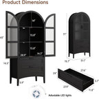 ONBRILL 71" Tall Arched Display Cabinet with LED Lights, Arched Kitchen Pantry with 2 Drawers, Modern Display Storage Cabinets with Adjustable Feet, Pantry Cabinet for Kitchen, Living/Dining Room