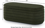 Modern Oval Storage Ottoman Bench, Upholstered Boucle Teddy Fabric End of Bed Bench with Storage, End of Bed Stool with Safety Hinge for Bedroom, Living Room, Entryway, White (Dark Green)