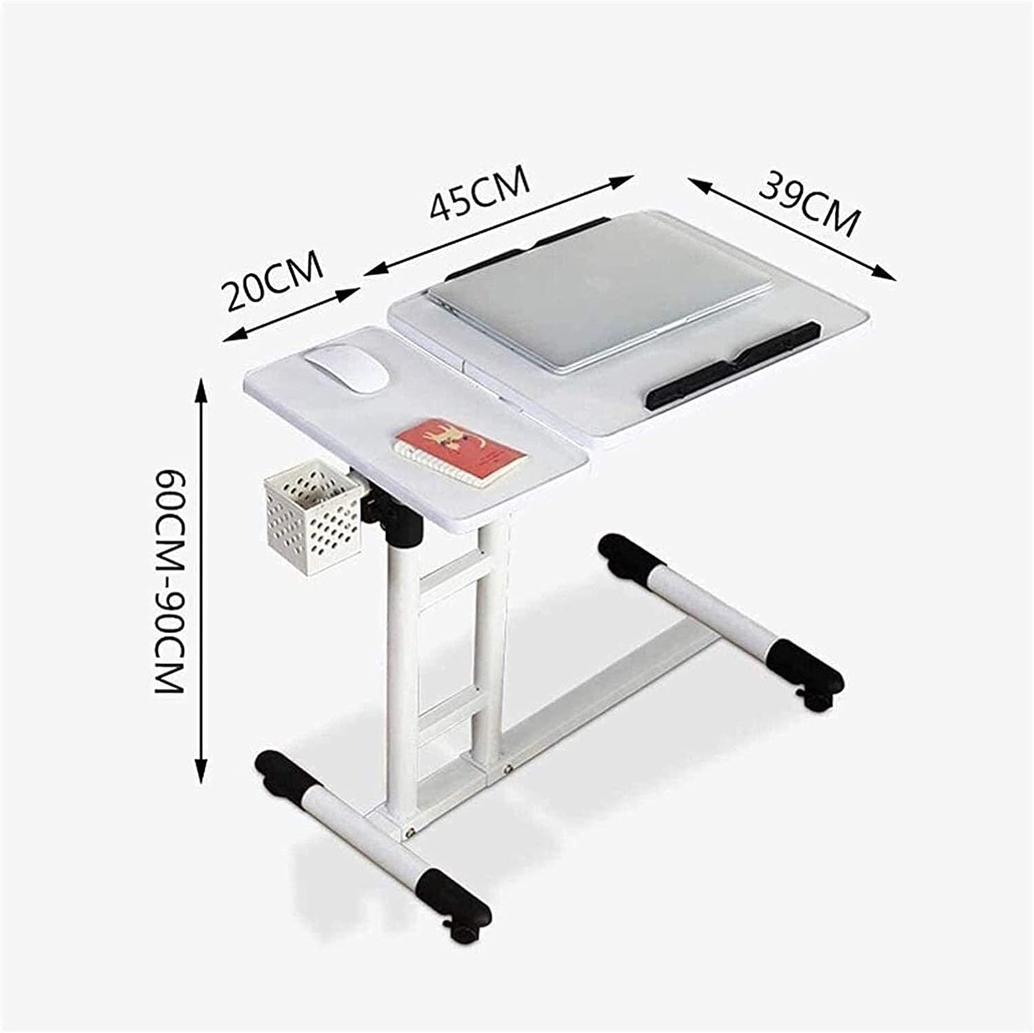 LJYT Movable Table,Sofa Side Table Rotating Mobile End Table, Adjustable Desks Laptop Desk Bedside Table, Lazy Tray Bed Side Table, Multi-Functional Study Desk, Lifting and Moving (Color : White)