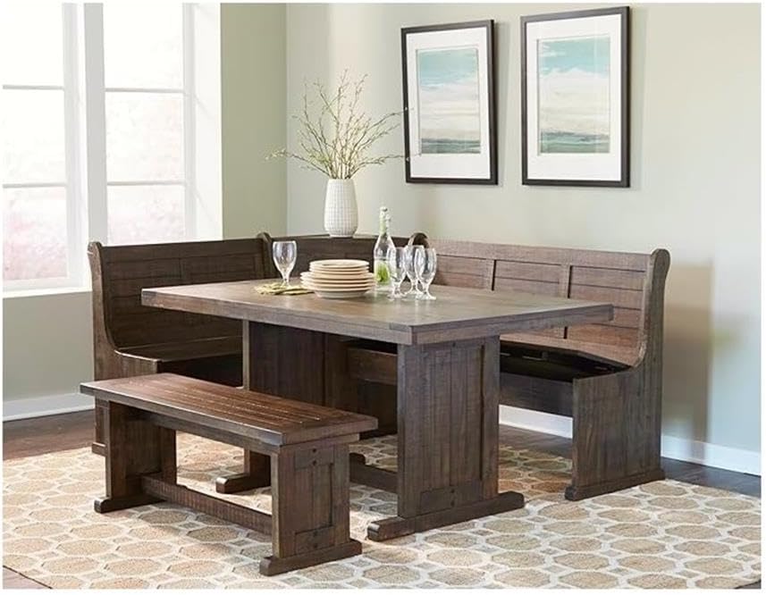 Pemberly Row 4-Pieces Dining Set Wood, Rectangular in Cherry (36" H x 75" W x 56" D) for Kitchen, Dining Room with Table, Reversable Seating, and Storage Space
