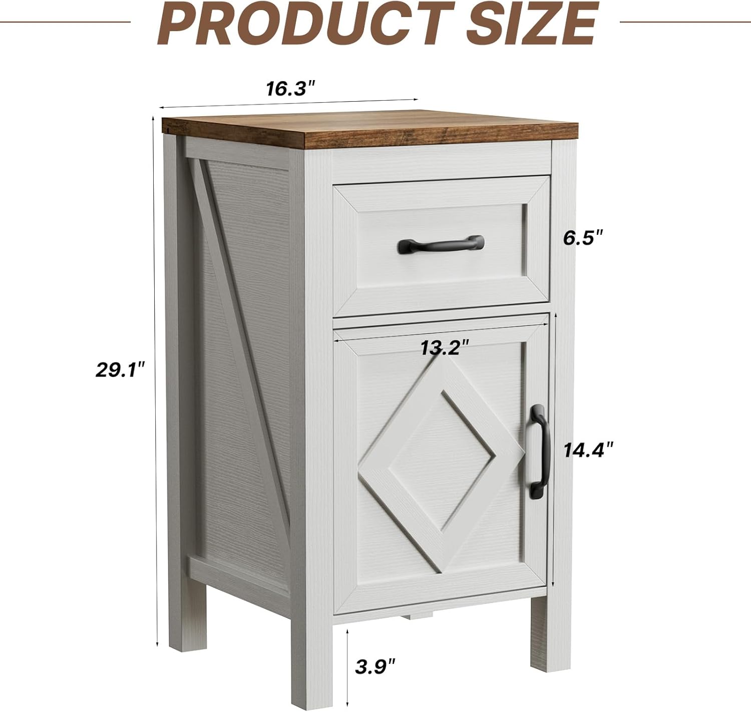 BVIUNTWO Set of 2 End Table, Modern Farmhouse Sofa Table Rustic Nightstand with Storage Cabinets and Drawers, Side Tables for Living Room, Bedroom, White