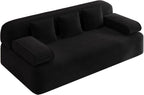 78.7'' Couches Queen, Corduroy Futon Sofa Bed, Modern Floor Couch, Cloud Convertible Sleeper Sofa Daybed, Comfy Loveseat, 3 Pillows, for Small Spaces, Living Room, Apartment, Black