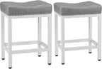 Sweetcrispy 24 Inch Bar Stools Set of 2, PU Leather Counter Height Stools | Upholstered Modern Saddle Barstools with Metal Base and Footrest for Home Bar, Small Apartment, Grey
