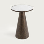 Hyfirm Black Brass Pedestal End Table with Faux White Marble Top, 16x16x23 Round Side Drink Table for Living Room, Vintage Industrial Metal Stand for Couch & Accent Chairs in Small Spaces