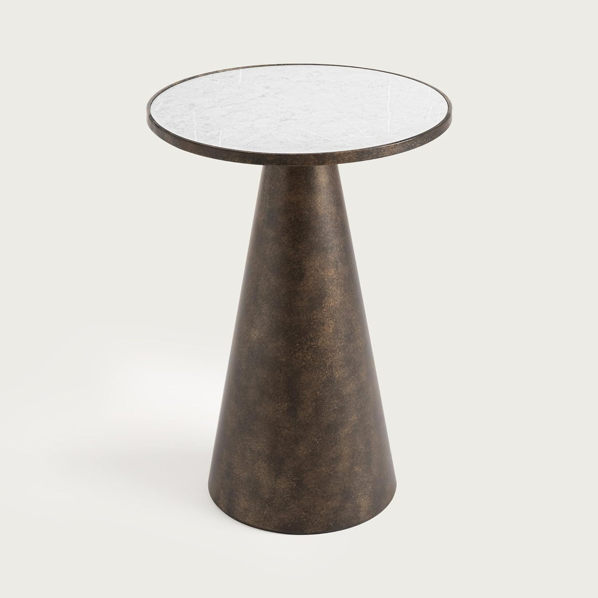 Hyfirm Black Brass Pedestal End Table with Faux White Marble Top, 16x16x23 Round Side Drink Table for Living Room, Vintage Industrial Metal Stand for Couch & Accent Chairs in Small Spaces