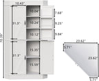 Gyfimoie Corner Cabinet,Kitchen Pantry Storage Cabinet,Freestanding Buffet Hutch with 4 Doors and Shelves,Tall Food Pantry Farmhouse Furniture with Side Rack for Kitchen Dining Room (White)