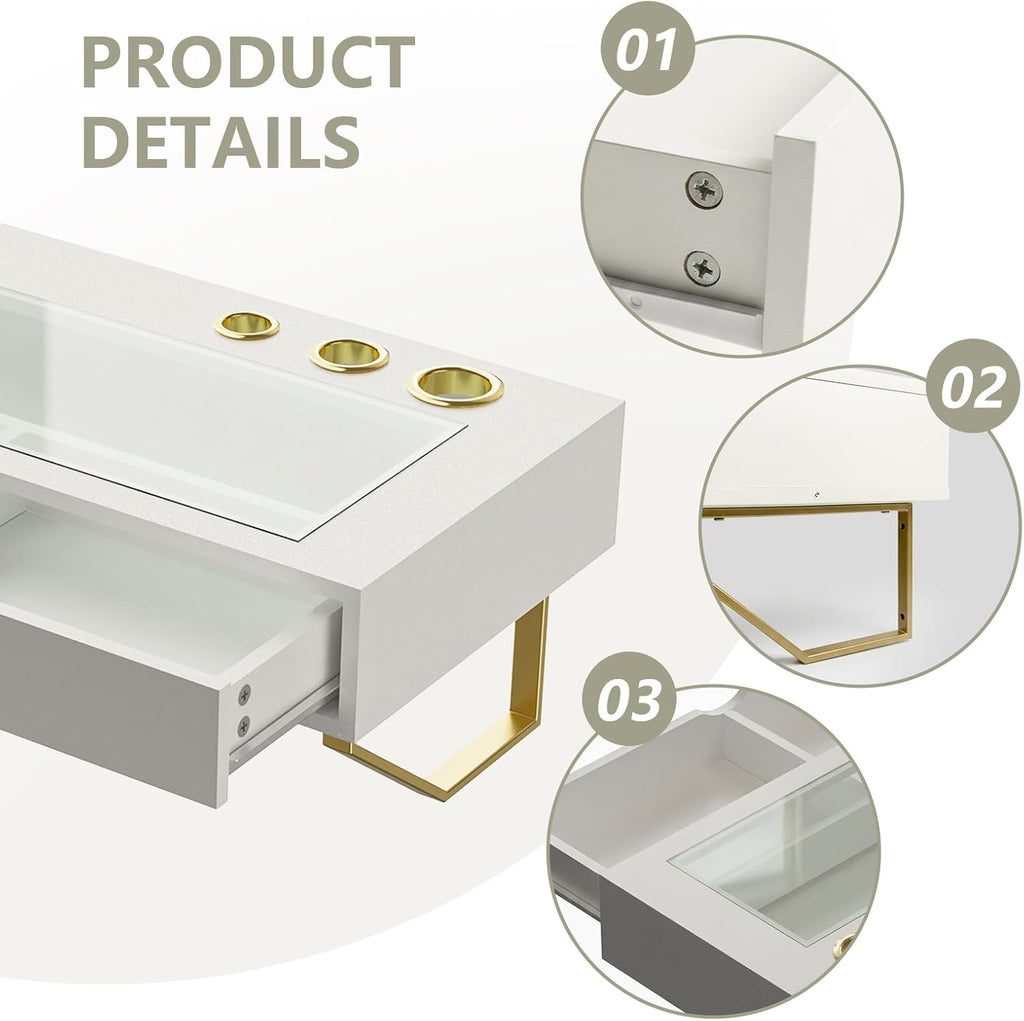Floating Makeup Vanity Table, 31 inch Wall Mounted Desk for Bedroom, White | Floating Nightstand, Dressing Table with Drawer, Writing Desk, Saves Floor Space and Keeps Items Organized