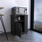 Lower Microwave Cabinet, Black - Compact Kitchen Storage with Open Shelves
