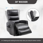 Rocker Recliner Chairs, 360° Swivel Rocking Recliner Chair for Adults,Glider Rocker Recliners, Small Recliners with Vibration Massage and Heat for Living Room (Black)