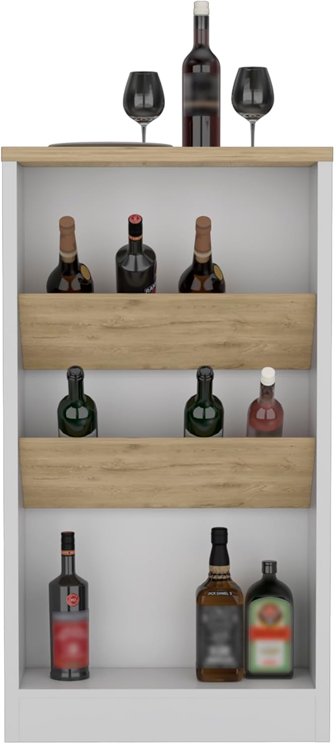 Multicolor Kitchen Island with Shelves and Tabletop | Includes two side shelves for bottle display and low shelf for essentials