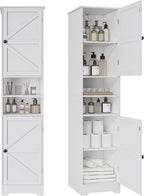 Viaozutis Tall Bathroom Storage Cabinet, Slim Freestanding Cabinet with Adjustable Shelves, Vertical Storage Organizer for Small Bathrooms, Toilet Paper & Daily Essentials Storage（White）