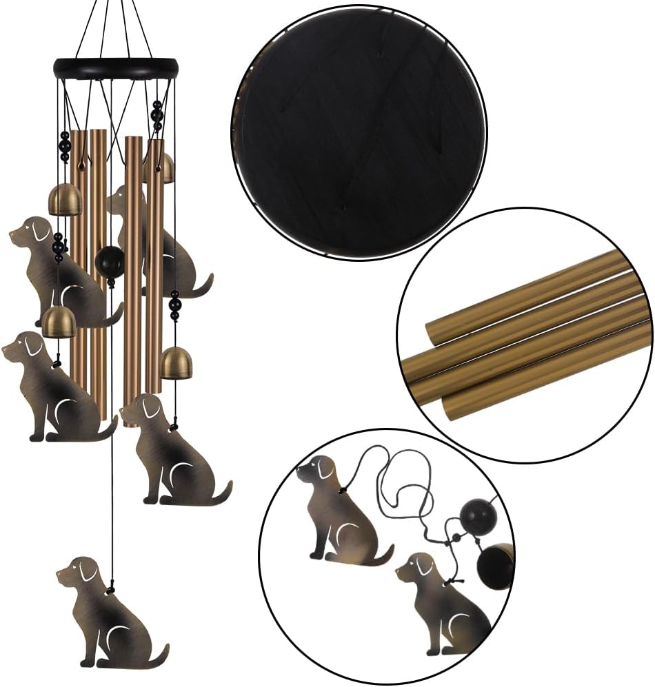 Garden Dog Wind Chimes Outdoor Indoor Decor - with 4 Tubes 4 Bells 5 Dogs Wind Chime, Mobile Romantic Dog Wind Catcher, Dogs Windchimes for Home, Mom Gifts, Balcony, Tree, Festival, Garden Decoration
