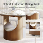 POVISON Modern Extendable Dining Table for 4-6, 47" to 63" Round to Oval Sintered Stone Kitchen Table with Carbon Steel Base, Mid-Century Dinner Tables for Dining Room, Glossy White（Table Only）