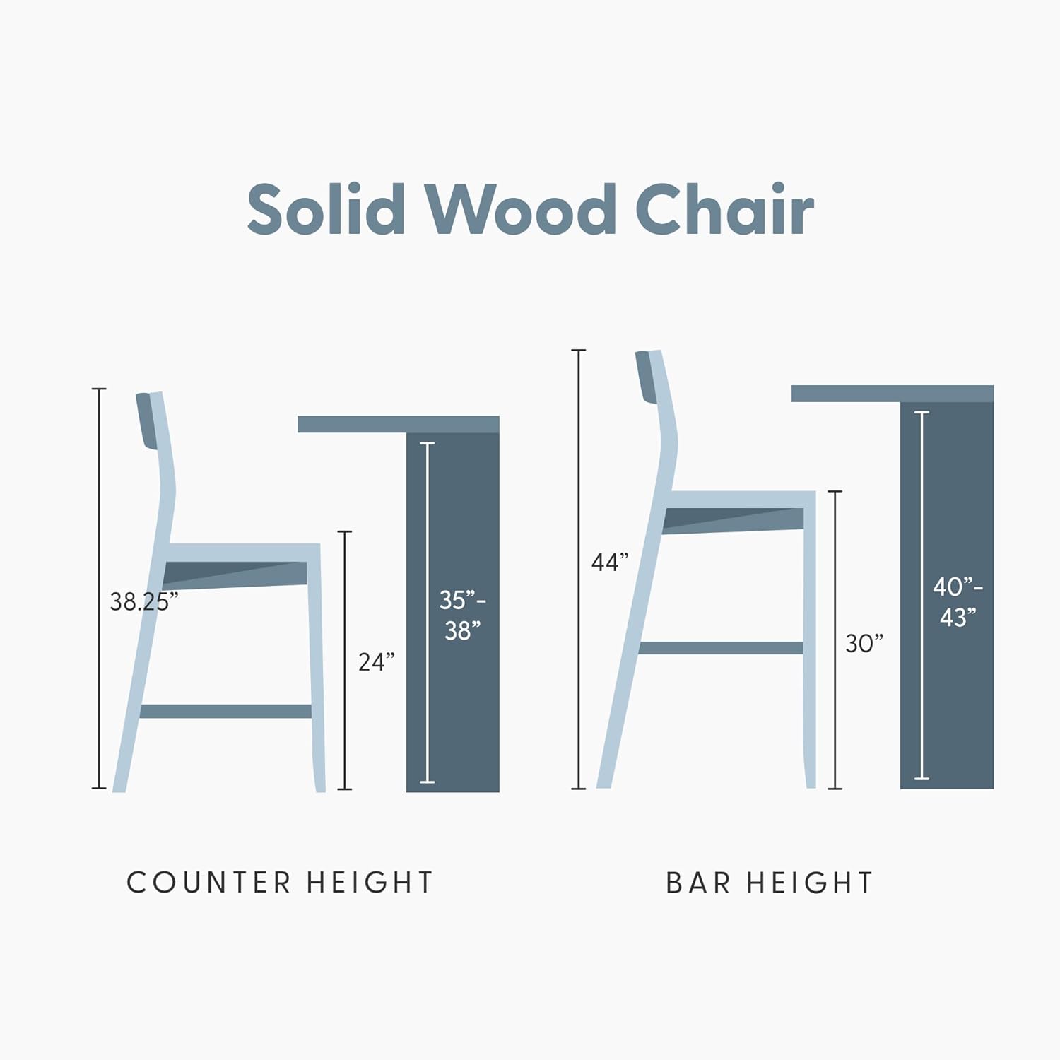 Plank+Beam Modern Bar Height Chairs, 44 Inch, Set of 2 Solid Wood Dining Chairs for Home Bar, Kitchen, Contemporary Seating for Dining Room, Pecan