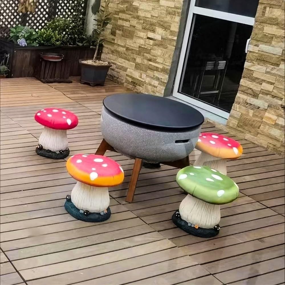 Small Mushroom Shape Ottoman, Outdoor Garden Resin Decorative Mushroom Stool, Resin Sculpture Decoration, Patio Decor(Green)