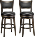 PrimeZone Swivel Bar Stools Set of 2, 24 Inch Counter Height Barstools | Black Faux Leather, High Backrest, Solid Rubberwood Frame, Wrap-around Footrest, Counter Stools for Kitchen Island, Pub