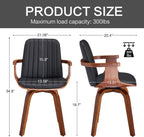 VipDesk Dining Chairs Set of 2 - Mid Century Modern Swivel Kitchen Chairs for Dining Room, Upholstered PU Leather Chairs with Wooden Arms and Legs, Black