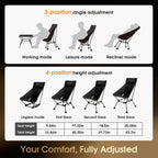 MOON LENCE Oversized High Back Camping Chair for Adults, Height Adjustable Folding Camp Chair | 400 lbs Capacity & 5.4 lbs Weight, Hidden Pillow Pocket Wide Seat for Camping Fishing Overlanding, Black