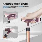Folding Stool with LED Light, Adjustable Walking Cane Seat, Portable Tripod Chair with Handle