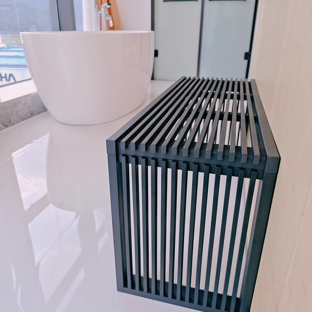 Versatile Wooden Slatted Bench - Sleek Modern Design for Dining, Entryway, Bedroom - Indoor Use with Storage Capability for Home, Kitchen, Bathroom & Beyond (Black)