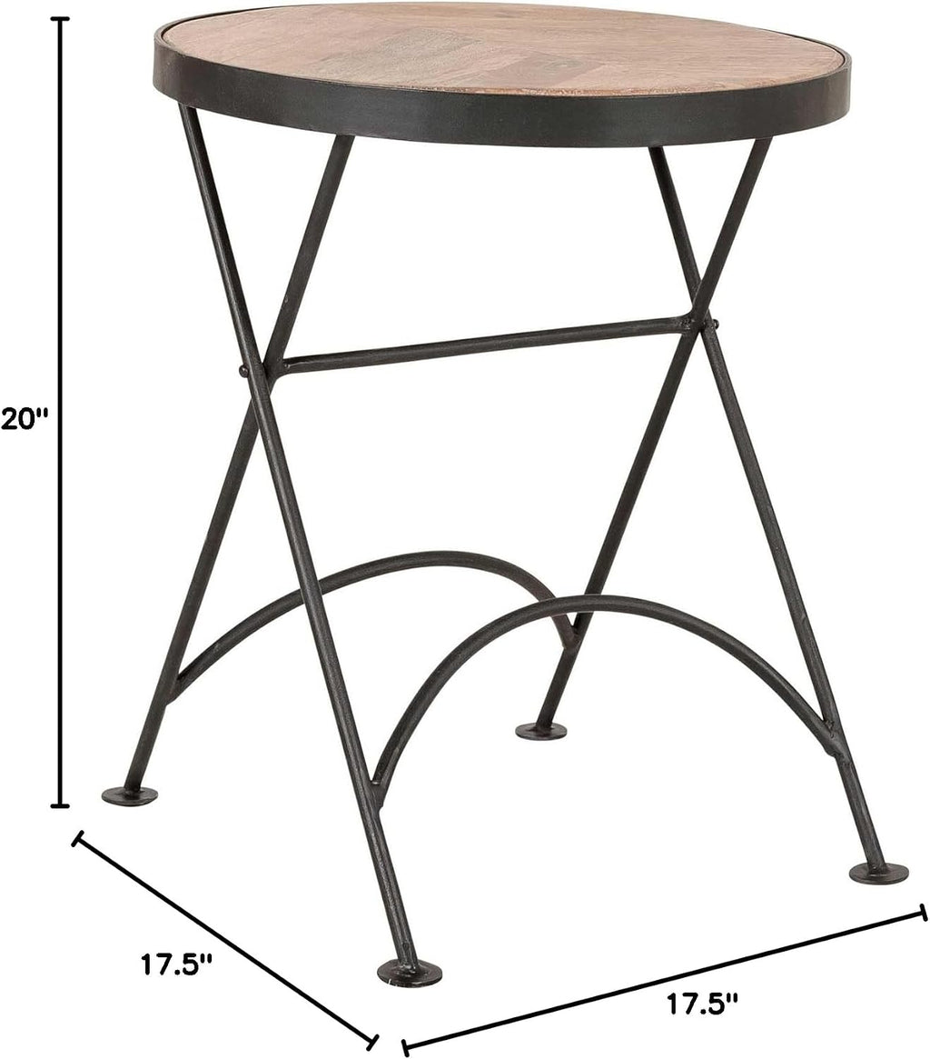 East at Main Nadine Round Folding Side Table, Sand Mango Wood & Black Iron, Small Space End Table