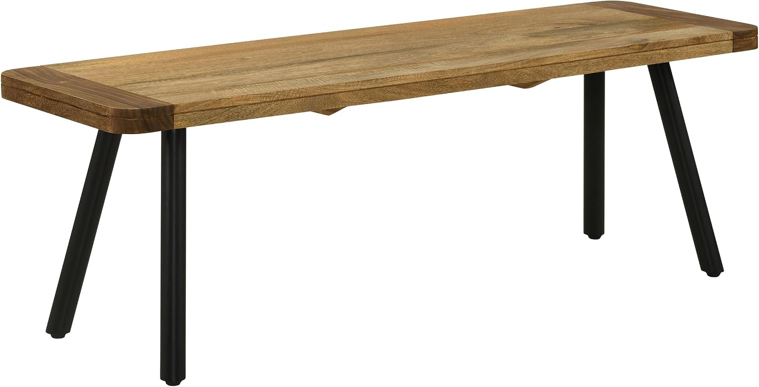 Coaster Home Furnishings - Maverick - 53-Inch Wood Dining Bench - Rustic Farmhouse Style with Mango & Sheesham Wood Top, Black Iron Legs - Dining Room, Kitchen - Natural Mango & Black - 123043