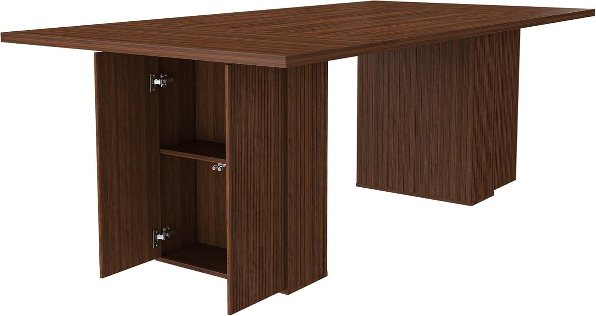 kevinplus78.74'' Rectangular Wood Dining Table with Hidden Storage Space for 4-6, Modern Midcentury Kitchen Dinner Table for Dining Room Living Room, Easy Assembly, Walnut