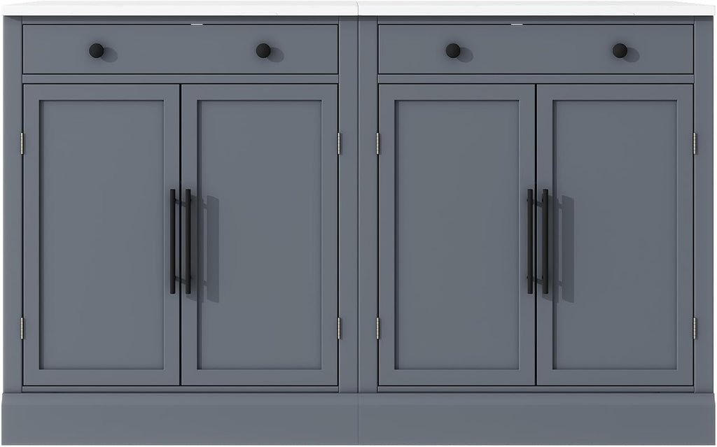 Kitchen Pantry with Drawer, Kitchen Storage Cabinet with 2 Doors 2 Adjustable Shelves for Kitchen, Living Room and Dining Room (Gray,2)