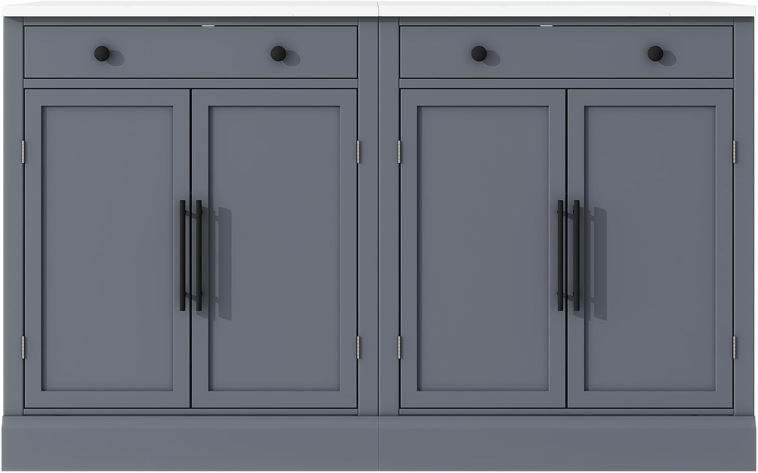 Kitchen Pantry with Drawer, Kitchen Storage Cabinet with 2 Doors 2 Adjustable Shelves for Kitchen, Living Room and Dining Room (Gray,2)