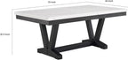 Benzara Vinz Dining Table, 72 Inch White Faux Marble Top, Black Trestle Base