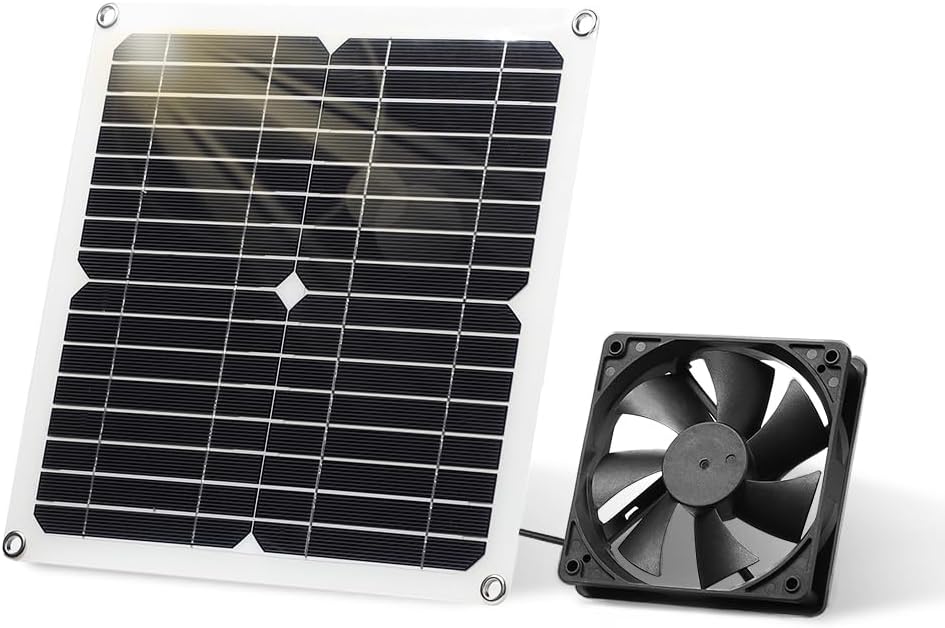 SUNYIMA Solar Panel Fan Kit, 12W Weatherproof Solar Panel with DC Fan for Small Chicken Coops, Greenhouses, Sheds,Pet Houses, Window Exhaust (Single Fan)