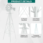 8FT Windmill for Yard Garden Decoration with Weather Vanes，Heavy Duty Outdoor Wind Mills, Large Metal Outdoor Windmill,Weather Resistant,White