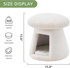 Wimarsbon Mushroom Ottoman, Multifunctional Teddy Velvet Footrest with Wood Frame, Round Vanity Chair with Cozy Hideaway Bed for Small Pets Suitable for Living Room, Bedroom, and Entryway (White)