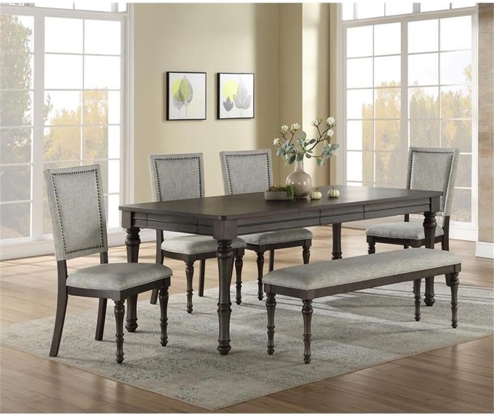 Steve Silver Linnett Bench, Gray, Traditional Styling with a Modern Twist for Dining Table, Kitchen, Living Room, 54 x 16 x 19 in