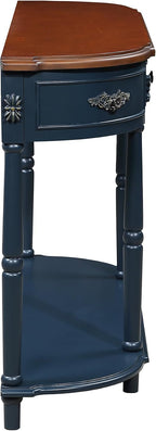 P PURLOVE Curved Console Table with 2 Drawers, Retro Sofa Table with Solid Wood Frame and Legs, Half Moon Entry Table for Home Kitchen Entryway (Navy Blue)
