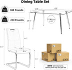 63" Modern 5-Piece Dining Table Set for 4 Rectangular Glass Table with 4 Upholstered Leather Chairs, Seats 4 Ideal for Kitchen Dining Room(Gray&Silver)