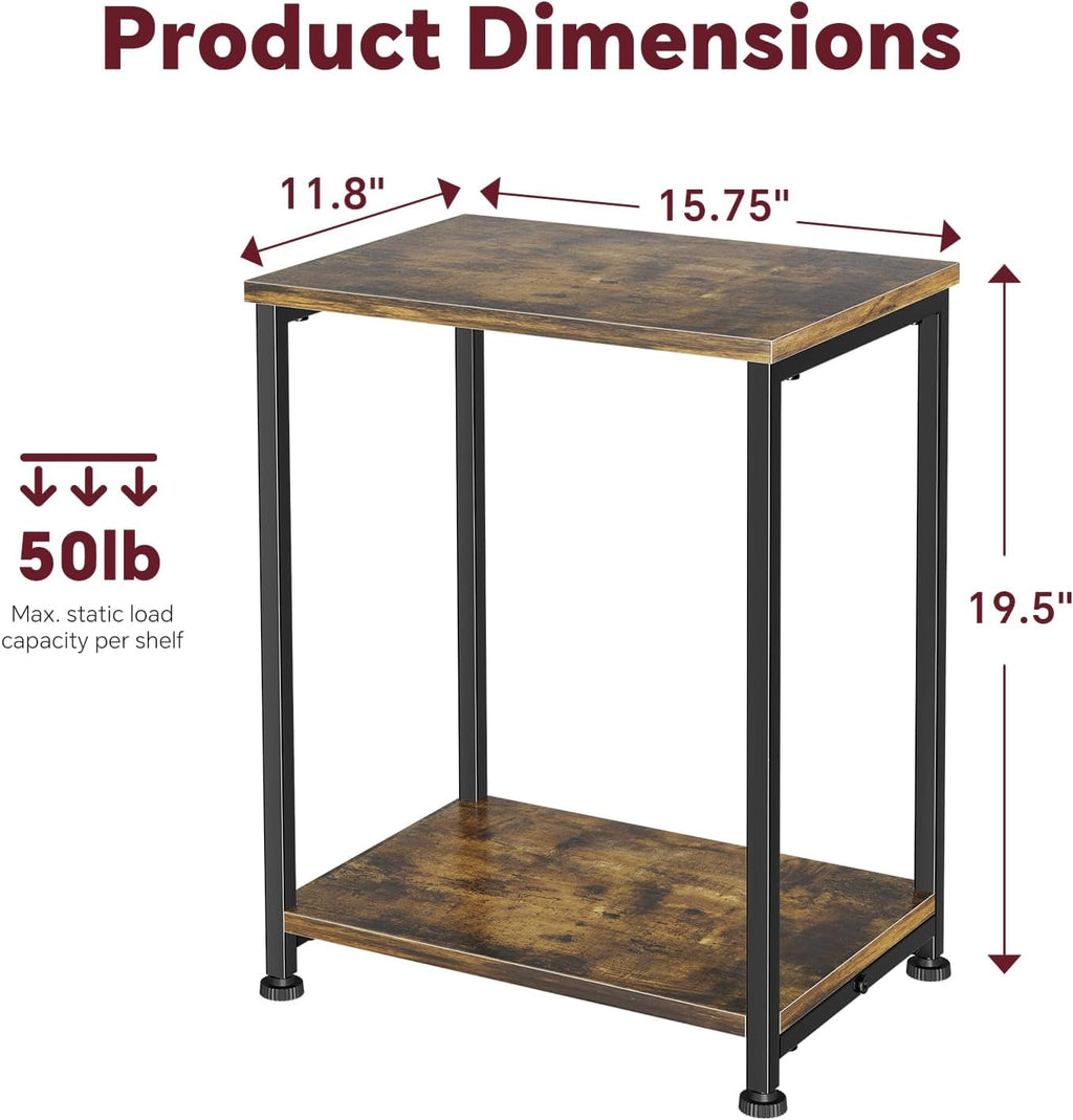 Simple Trending End Table, Nightstand Set of 2, Side Table for Living Room, Bedroom, Rustic Brown