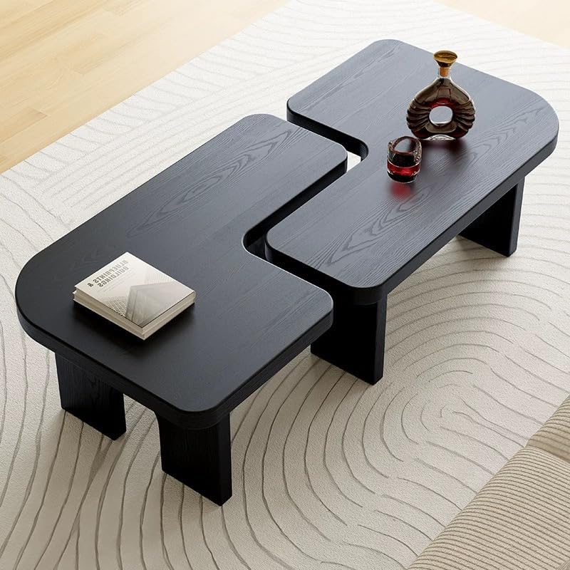 53.15" Antique Black Wood Nesting Coffee Table Set | 70.86 Inch Extended Length; Smooth Easy-Clean Surface; Space-Saving Modern Center Table for Living Room and Small Apartments