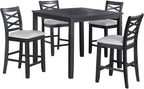 5-Piece Counter Height Table Set with Charcoal, MDF, Rubber Wood | Charcoal finish with modern design for contemporary and transitional interiors