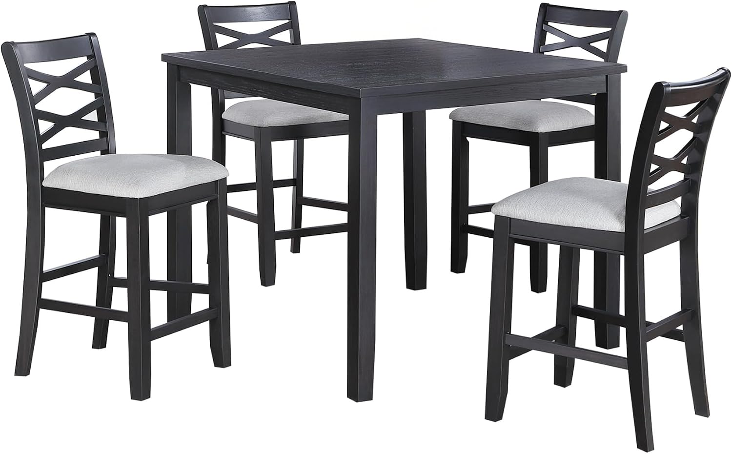 5-Piece Counter Height Table Set with Charcoal, MDF, Rubber Wood | Charcoal finish with modern design for contemporary and transitional interiors